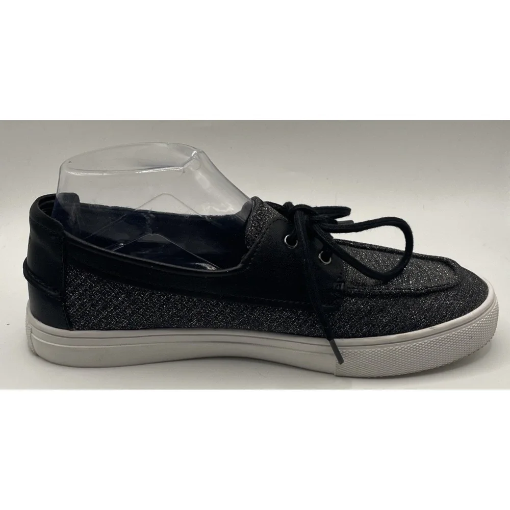 Easy Spirit Women's Kelp Black Size 8M Casual Boat Shoes Leather Metallic Upper